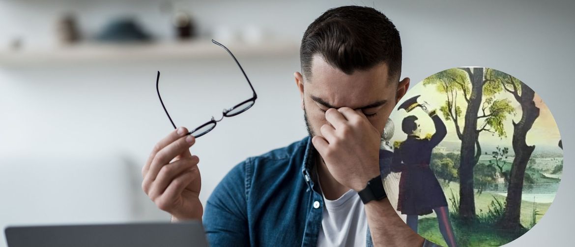 Optička varka muškarca kako stoji u šumi