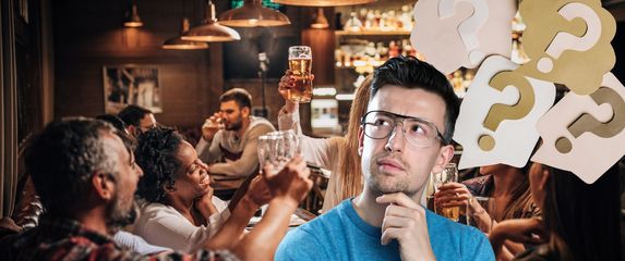 Muškarac koji razmišlja i prikaz puba